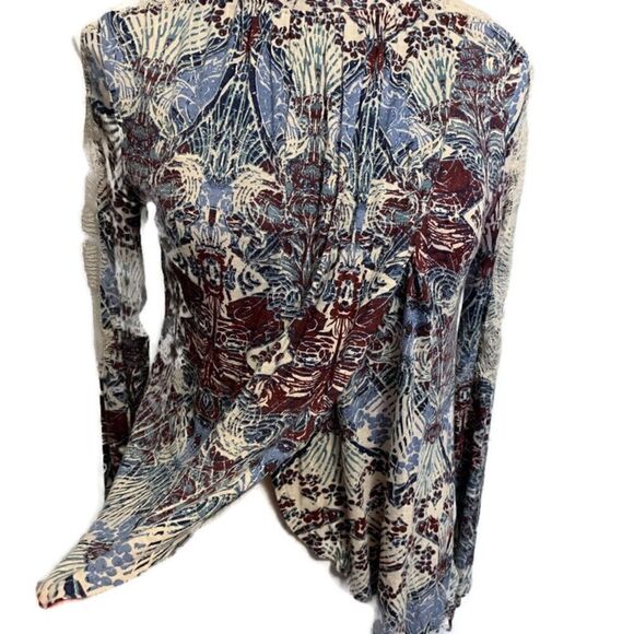 Free People Long Sleeve Wrap Front Hi-Lo Hem Top - Picture 2 of 6